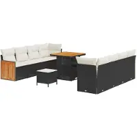vidaXL Ensemble de canapé de jardin avec coussins 12 pcs noir et crème poly rotin