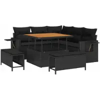 vidaXL Ensemble de canapé de jardin avec coussins 9 pcs noir poly rotin