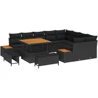 vidaXL Ensemble de canapés de jardin , 12 pièces, 11 places, noir, en résine tressée