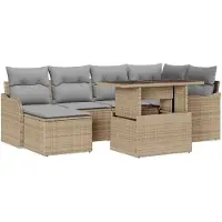vidaXL Ensemble de canapé de jardin , 7 pièces, beige [Synthétique] : rotin synthétique