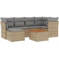 vidaXL Ensemble de salon de jardin 7 pièces avec coussins Beige Poly Rattan