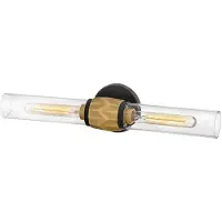 HINKLEY Elstead Ellison Wandleuchte E27 2-fach Schwarz mit Heritage-Messing Glas klar IP44 (E27)