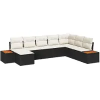 vidaXL Ensemble de canapés de jardin avec coussins, 9 pièces, noir et crème, en polyrotin
