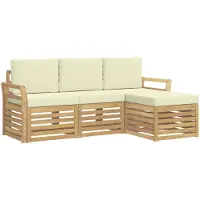 vidaXL Ensemble de salon de jardin 4 pièces, blanc et crème, en polyester