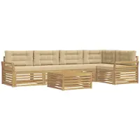 vidaXL Ensemble de salon de jardin 6 pièces, blanc et beige, en polyester