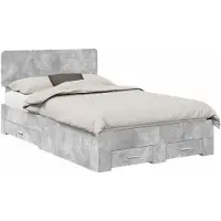vidaXL Cadre de lit avec tête de lit Béton Gris 135 x 190 cm Bois composite