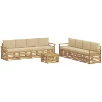vidaXL Ensemble de salon de jardin 9 pièces, blanc et beige, en polyester