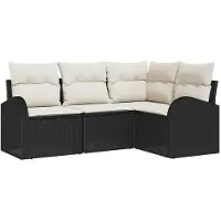 vidaXL Ensemble de canapés de jardin avec coussins, 4 pièces, noir et blanc, en polyrotin