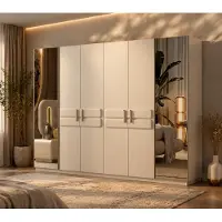 Xl Moebel Gmbh Armoire de chambre à coucher beige, design, portes en verre et portes miroir