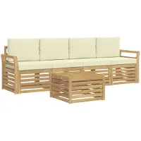 vidaXL Ensemble de salon de jardin , 5 pièces, blanc et crème, en polyester