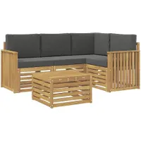 vidaXL Ensemble de salon de jardin 5 pièces, blanc et anthracite, en polyester