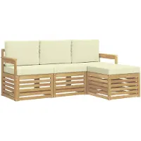 vidaXL Ensemble de salon de jardin 4 pièces, blanc et crème, en polyester