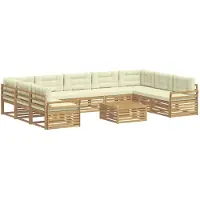 vidaXL Ensemble de salon de jardin 10 pièces, blanc et crème, en bois d'acacia massif