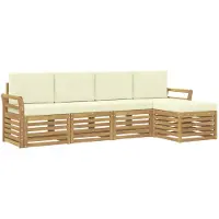 vidaXL Ensemble de salon de jardin , 5 pièces, blanc et crème, en polyester