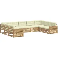 vidaXL - Ensemble de salon de jardin 9 pièces, blanc et crème, en bois d'acacia massif