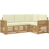 vidaXL Ensemble de salon de jardin 4 pièces, blanc et crème, en polyester