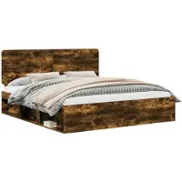 vidaXL Cadre de lit Chêne fumé 180 x 200 cm Pin massif