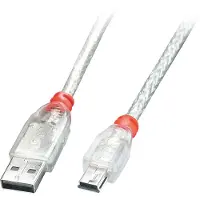 Lindy Câble USB 2.0 A/Mini-B. Transparent. 3.00m
