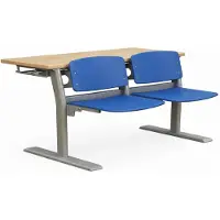 Xl Moebel Gmbh Banc d'école double très pratique, avec des assises bleues et un piètement en métal