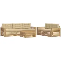 vidaXL Ensemble de salon de jardin 6 pièces, blanc et beige