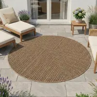 HomebyHome Tapis Intérieur Extérieur Imperméable Aspect Naturel Jute Idéal pour Salon Cuisine Terrasse et Balcon, Taille: 120 cm Rond