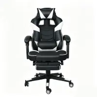 Puluomis Chaise de gaming avec repose-pieds, fauteuil de bureau, siège de chef, chaise de bureau ergonomique, siège de sport, chaise de gaming, fauteuil pivotant réglable en hauteur, couleur blanche