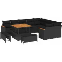 vidaXL Ensemble de canapé de jardin avec coussins avec coussins 12 pcs noir Poly rotin