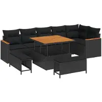 vidaXL Ensemble de canapé de jardin avec coussins 9 pcs noir poly rotin