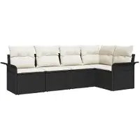 vidaXL Ensemble canapé de jardin avec mémoire 5 pcs noir poly rotin