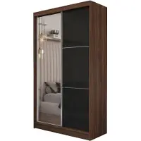 MargaretHadas24 Armoire Vena de 120 cm avec miroir, comprenant 2 portes coulissantes. (Couleur : Noyer Warmia, verre laqué noir)