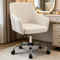 FCH Chaise de bureau avec accoudoirs, fauteuil de bureau pivotant avec roulettes, siège de bureau pivotant, fauteuil rembourré, couleur ivoire