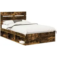 vidaXL Cadre de lit Chêne fumé 135 x 190 cm Pin massif