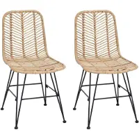 vidaXL Chaise de salle à manger, lot de 2, rotin et fer, couleur naturelle, 44,5 x 54,5 x 85 cm