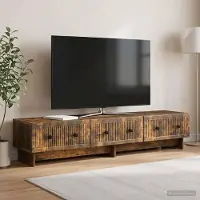 Prolenta Meuble TV exclusif - Dimensions : 147 x 34,5 x 30 cm. Matériau : panneau de particules imitation chêne fumé