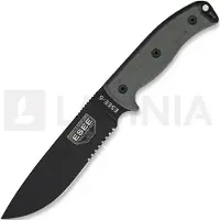 ESEE Model 6, serrated, black/black, tan plastic sheath