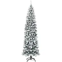 Costway Crayon Sapin de Noël 225cm, sapin artificiel 641 aiguilles PVC avec neige, sapin de Noël avec support métallique, sapin artificiel Noël