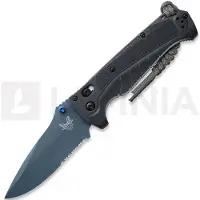 Benchmade Couteau pliant Adira Blue Titanium Cerakote, tempest gray grivory, lame à dents