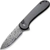 CIVIVI Button Lock Elementum II Damascus, Twill CF/Black G-10
