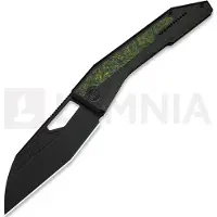 We Knife Couteau pliant Inceptus, Black Ti & Green/Black CF, Black Stonewash