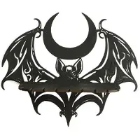 Torribaly Étagère Murale en Bois Noir Gothique Chauve-Souris Lune Profilant le Motif Creux Étagère Flottante Support en Cristal Décoration de Chambre de
