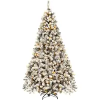 Coast 225 cm sapin de Noël artificiel avec neige et lumières LED blanc chaud sapin de Noël aiguilles en PVC