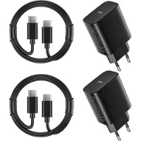 E.F.Connection 2 Chargeur Rapide 25W + 2 Câble USB-C 1M pour Samsung Galaxy S26/S26+/S26 Ultra/S25 Ultra/S25 FE - Noir