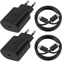 E.F.Connection 2 Chargeur Rapide 25W + 2 Câble USB-C 1M pour Samsung Galaxy A17 A07 A16 A37 A57 A36 A56 - Noir