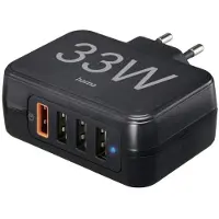 Hama Chargeur USB 33 W 4x USB-A Power Delivery 3.0, Quick Charge 3.0, QC 4+ noir intérieure