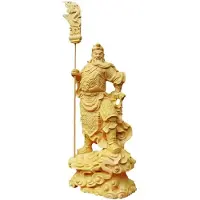 Typecat Statue Chinoise GuanYu, Sculpture Traditionnelle en Bois, Dieu de la Richesse, Décoration de Table pour la Maison, Sculpture Porte-Bonheur.