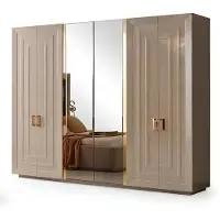 Xl Moebel Gmbh Armoire beige, style moderne, cadre en bois, façade avec miroir, neuve