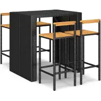 Syfax Ensemble de bar jardin 5 pcs noir poly rotin/bois massif acacia