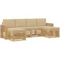 vidaXL Ensemble de canapés d'extérieur , 6 pièces, blanc et beige, 257 x 122,5 x 73 cm