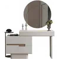 Xl Moebel Gmbh Ensemble commode et miroir : commode, miroir, cadre en bois, miroir rond, pieds en bois. Neuf