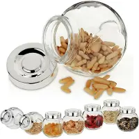 MamboCat Lot de 8 boîtes de conservation roses 200 ml Bonbonnière Pot à épices Couvercle à vis argenté Conservation Herbes aromatiques
